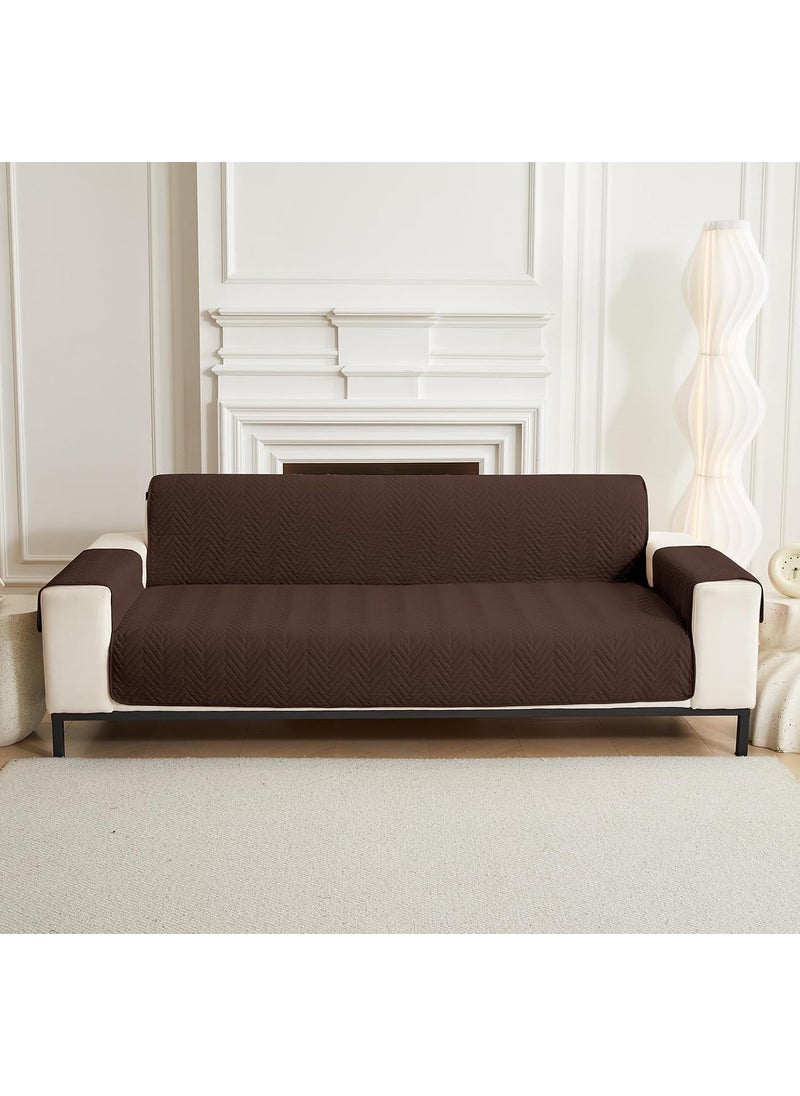 HOUSE OF QUIRK - House of Quirk Quilted Polyester Sofa Cover Mat - Anti-Slip, Water-Resistant Couch Protector for Pets, Kids - Machine Washable Furniture Protector (Brown, 170x185 cm, Three Seater) - Image 1