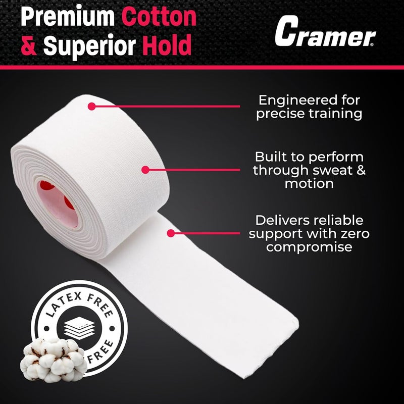 Cramer Athletic Tape 6 Pack, 1.5" x 10 Yards White, Easy Tear Sports Tape for Ankle, Wrist & Knee, Latex-Free Adhesive, Strong Support, Athletic Training Tape Roll - Image 2