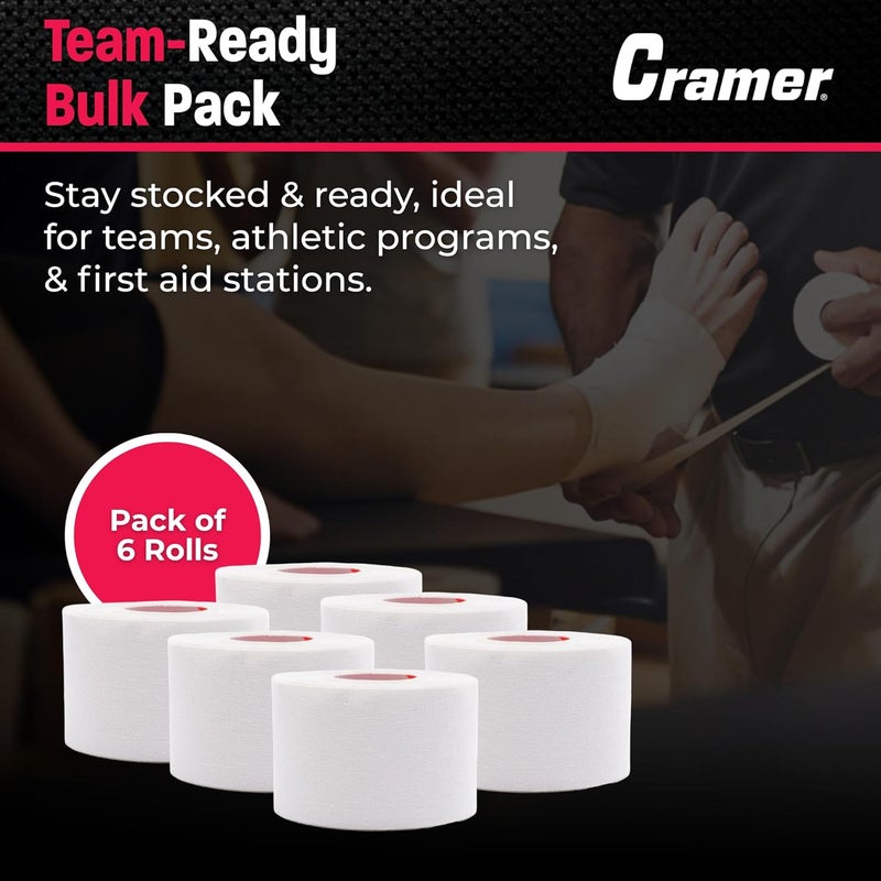Cramer Athletic Tape 6 Pack, 1.5" x 10 Yards White, Easy Tear Sports Tape for Ankle, Wrist & Knee, Latex-Free Adhesive, Strong Support, Athletic Training Tape Roll - Image 5