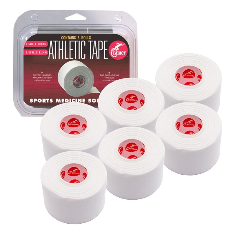 Cramer Athletic Tape 6 Pack, 1.5" x 10 Yards White, Easy Tear Sports Tape for Ankle, Wrist & Knee, Latex-Free Adhesive, Strong Support, Athletic Training Tape Roll - Image 1
