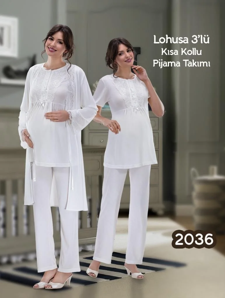 Nehir 2036 Pregnant Maternity 3-Piece Pajama Dressing Gown Set