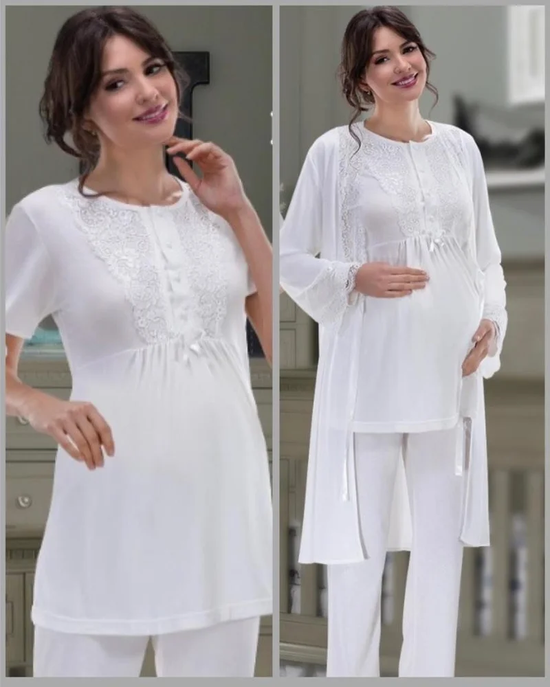 Nehir 2036 Pregnant Maternity 3-Piece Pajama Dressing Gown Set