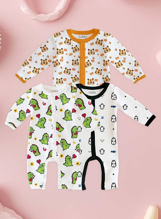 لؤي 100% Cotton Full Sleeves Baby Printed Romper,Sleepsuit for Baby Girls & Boys,_(Pack of 3)