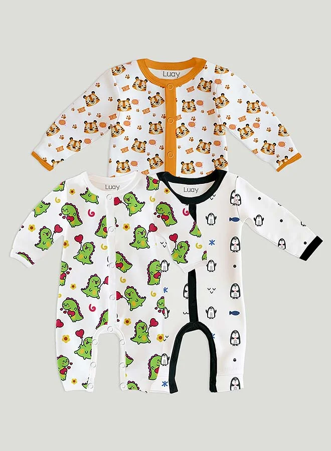 لؤي 100% Cotton Full Sleeves Baby Printed Romper,Sleepsuit for Baby Girls & Boys,_(Pack of 3)