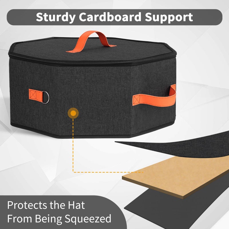 kushon Hat Storage Box for Women & Men, Hardboard Support Hat Boxes with 1 Door Hook Hat Organizer, Cowboy Hat Box for Travel, Hat Bag Hat Case (Black) - Image 2