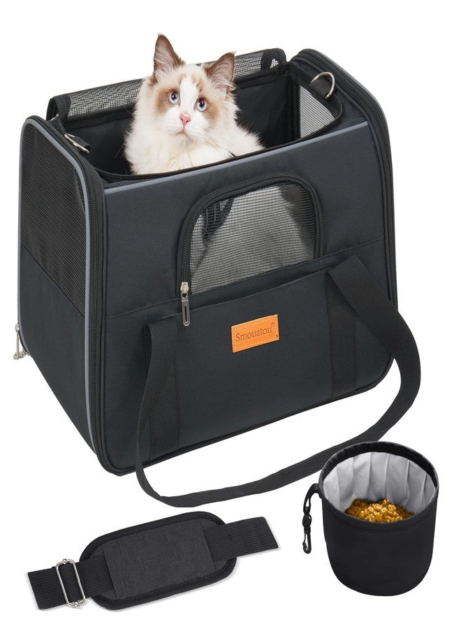 SMOUATOU Cat Carrier, Dog Carrier, Cat Bag Carrier, Cat Travel Carrier, Soft-Sided and Scratch-Proof mesh Cat Bag Pet Carriers, Travel Puppy Carry, Pet Home(Black)
