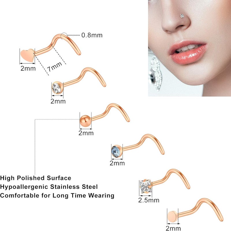 ONESING 9-40 Pcs Nose Rings - Hoops, Studs & L Shape - Hypoallergenic Stainless Steel Nose Piercings for Women & Men - Image 2