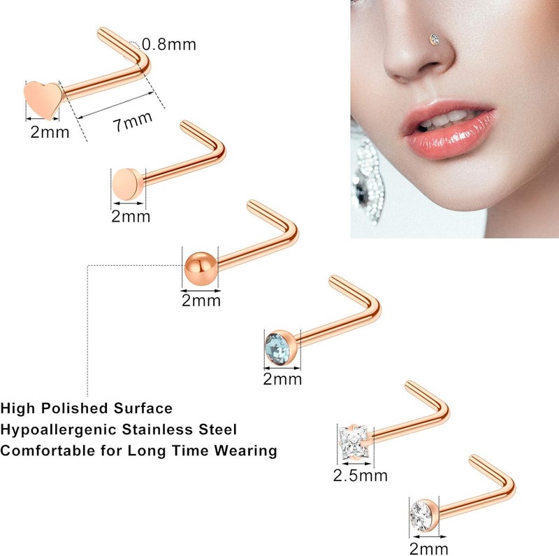 ONESING 9-40 Pcs Nose Rings - Hoops, Studs & L Shape - Hypoallergenic Stainless Steel Nose Piercings for Women & Men - Image 3