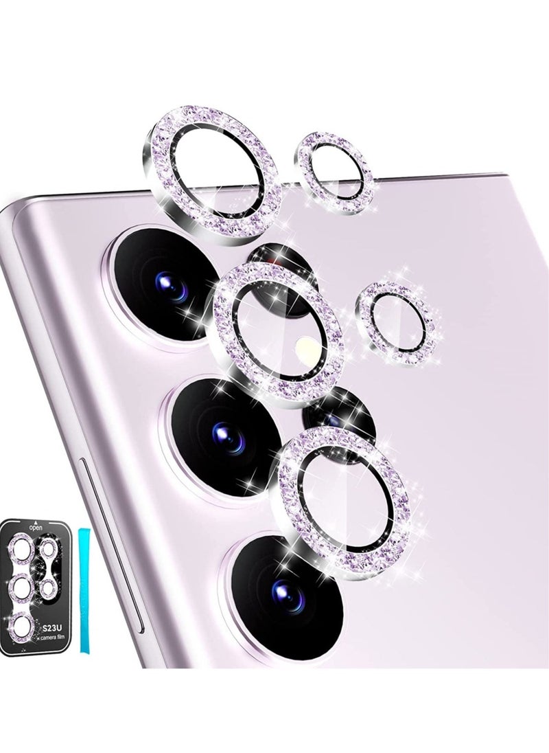 Raxoom Samsung Galaxy S23 Ultra Camera Lens Protector, 9H Tempered Glass + Aluminum Alloy Metal Individual Lens Screen Ring for S23 Ultra 6.8in 5G 2023 - Glitter Purple - Image 1