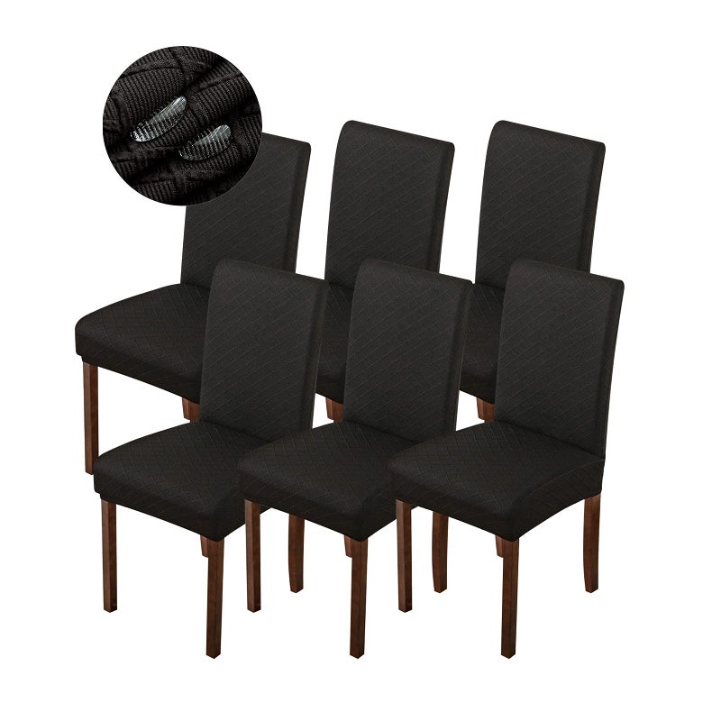 Genina Waterproof Chair Covers for Dining Room Dining Chair Covers Kitchen Parsons Chair Covers (Black  6 PCS) - Image 1