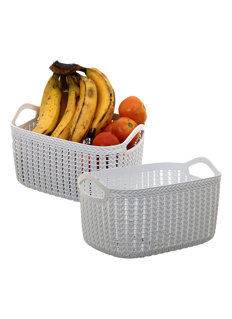 Kuber Industries Kuber Industries Plastic 2 Pieces Multipurpose Medium Size Flexible Storage Baskets/Fruit Vegetable Kitchen Organizer with Handles (White) - CTKTC030628  - Image 1