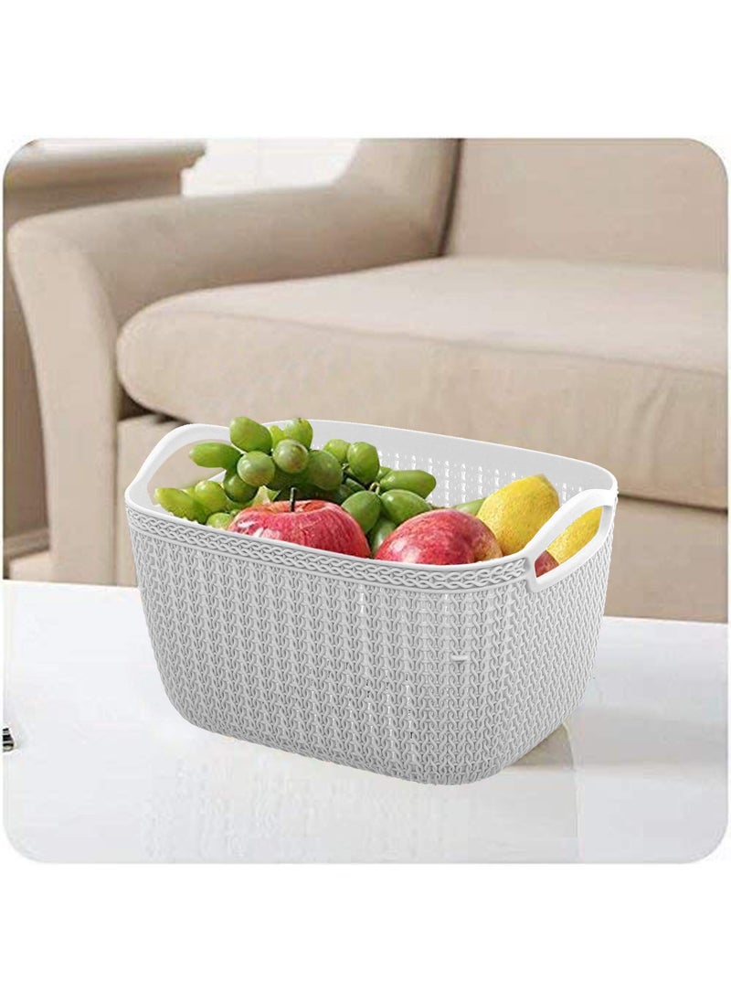 Kuber Industries Kuber Industries Plastic 2 Pieces Multipurpose Medium Size Flexible Storage Baskets/Fruit Vegetable Kitchen Organizer with Handles (White) - CTKTC030628  - Image 4