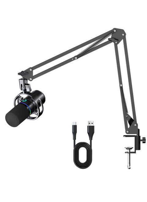 XLR/USB Dynamic Microphone Kit, RGB Podcast Mic with Mute, Gain Knob, Volume Control, Boom Arm for Streaming, Gaming, Voice-Over, Recording