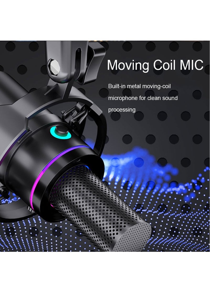 XLR/USB Dynamic Microphone Kit, RGB Podcast Mic with Mute, Gain Knob, Volume Control, Boom Arm for Streaming, Gaming, Voice-Over, Recording