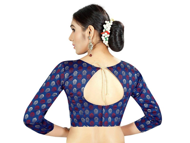 JENNY DESIGNER بلوزة نسائية من حرير بروكاد بأكمام نصفية - Image 3