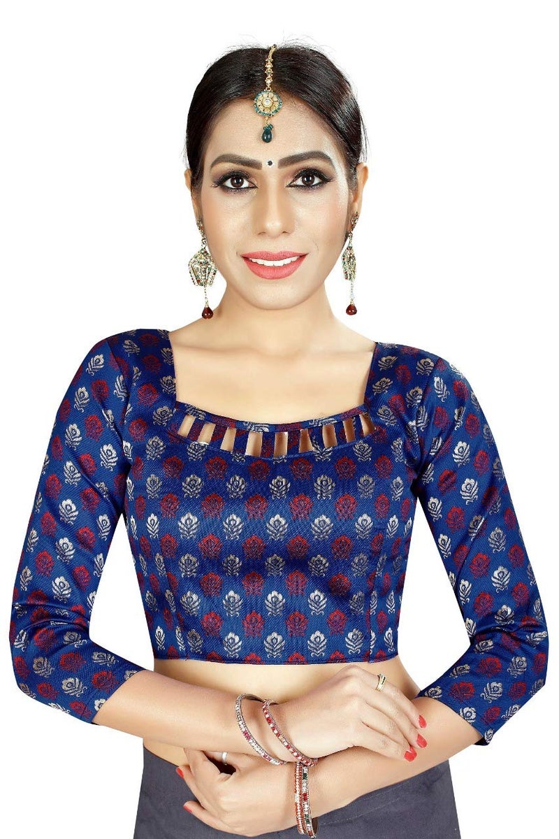 JENNY DESIGNER بلوزة نسائية من حرير بروكاد بأكمام نصفية - Image 2