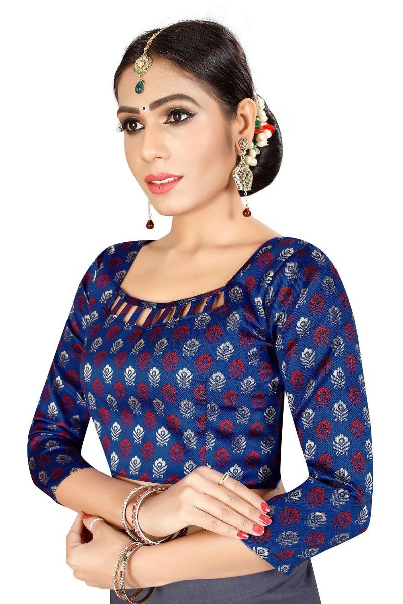 JENNY DESIGNER بلوزة نسائية من حرير بروكاد بأكمام نصفية - Image 1