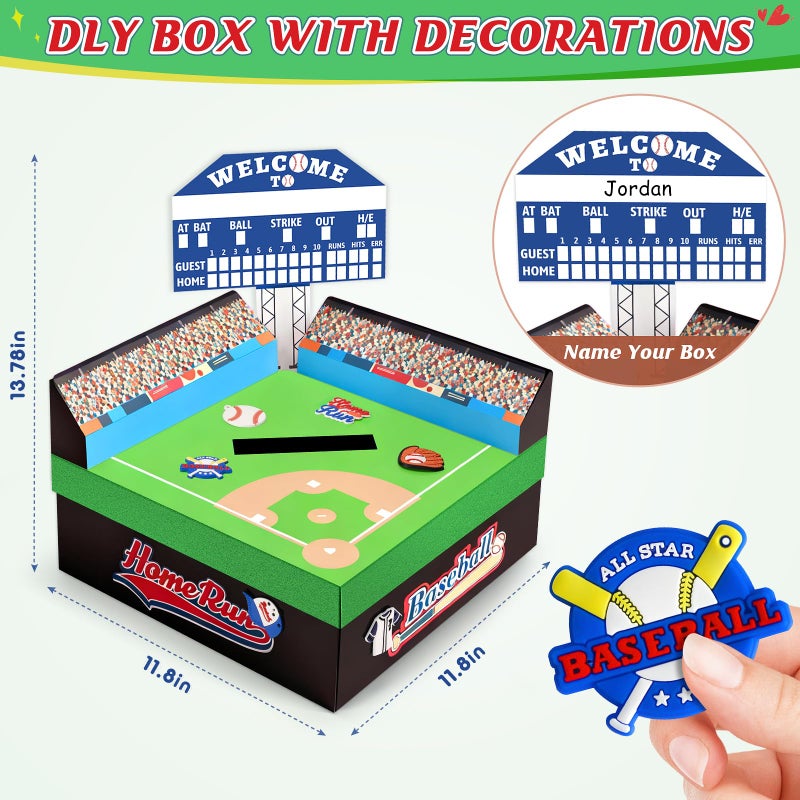 TooyBing Boys Baseball Valentines Day Boxes and Cards for Kids School, 33 Pack Valentines Day Gifts for Kids Classroom for Class Exchange Party Favor (1 Baseball Field Box, 32 Valentine Cards, 1 Teacher Card) - Image 4