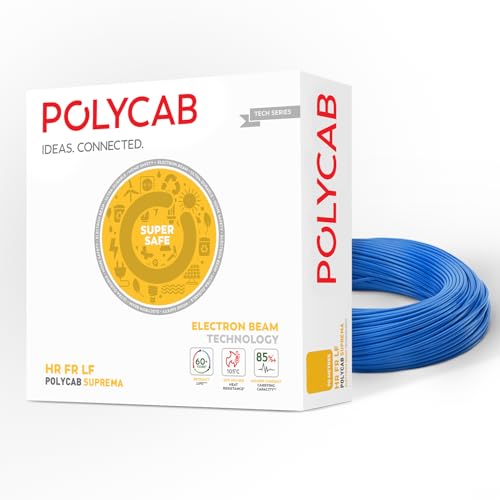 Polycab Suprema 1 sqmm Electron beam technology housewire|105C heat withstand capacity| No melt-No drip PVC insulation| 60 years product life|85% higher current carrying capacity|90M coil【Blue】 - Image 1