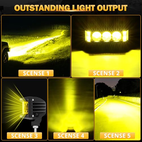 Auxbeam 5inch 68W Amber Fog Light Side Shooter LED Light Bar with Golden Yellow Spot Flood Combo Beam, Waterproof Offroad Fog Light for UTV ATV Jeep Wrangler Motor Truck Boat - Image 4