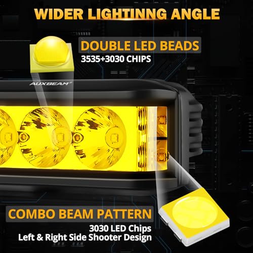Auxbeam 5inch 68W Amber Fog Light Side Shooter LED Light Bar with Golden Yellow Spot Flood Combo Beam, Waterproof Offroad Fog Light for UTV ATV Jeep Wrangler Motor Truck Boat - Image 2