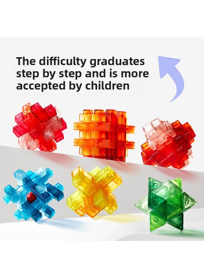 Mideer Milu Children's Educational Toys Kongming Lock Luban Lock Neon Series Transparent Unlock And Unlock Game-Color:Neon Space Series Kongming Lock-Hexagonal Gem MD2226 - Image 2