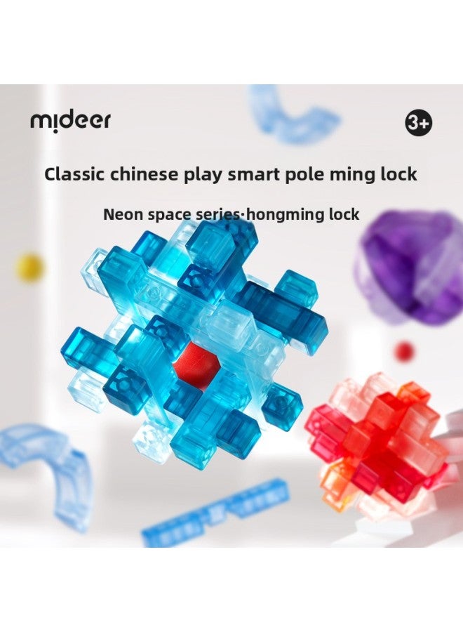 Mideer Milu Children's Educational Toys Kongming Lock Luban Lock Neon Series Transparent Unlock And Unlock Game-Color:Neon Space Series Kongming Lock-Hexagonal Gem MD2226 - Image 3