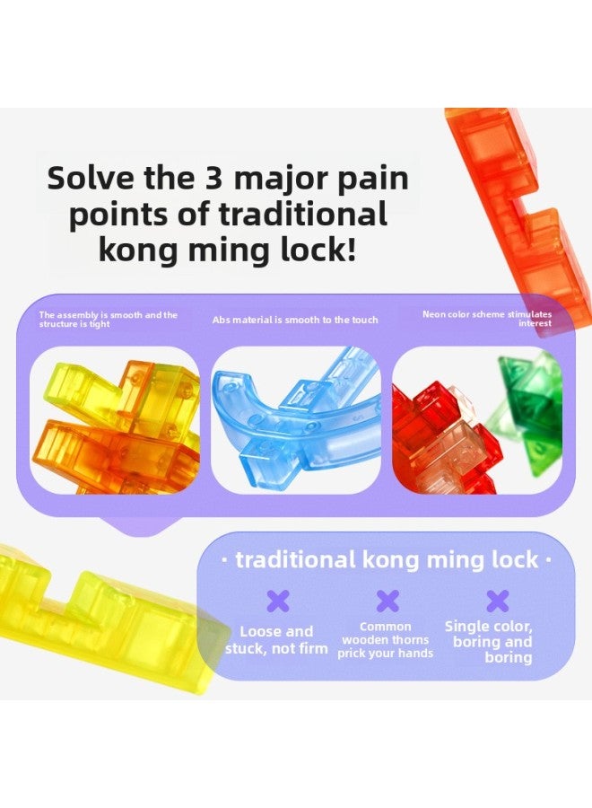 Mideer Milu Children's Educational Toys Kongming Lock Luban Lock Neon Series Transparent Unlock And Unlock Game-Color:Neon Space Series Kongming Lock-Hexagonal Gem MD2226 - Image 4