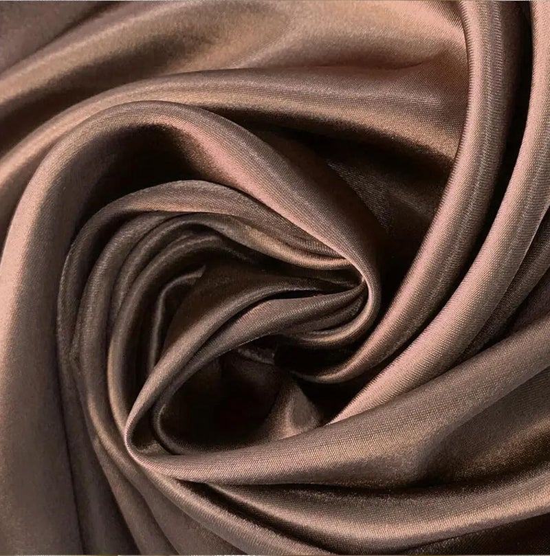 RR DESIGN Plain Silky Satin Dress/Pillow Cover/scrunches Fabric Plain Material Silk and Shine Fabric Material (Width:- 44")(White,1 Meter) (Choclate Brown) - Image 1