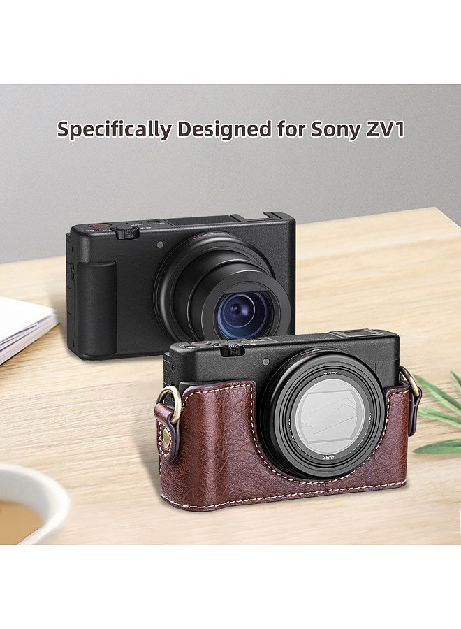 Digital Camera Protective Case PU Leather Camera Storage Bag with Removable Shoulder Strap Compatible with Sony ZV1