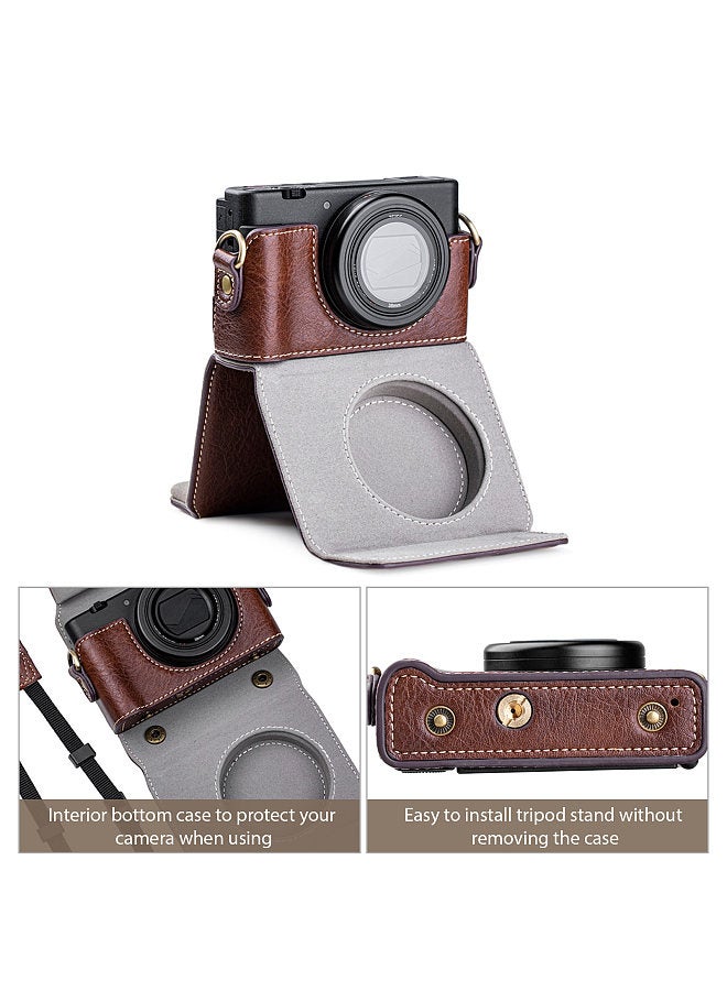 Digital Camera Protective Case PU Leather Camera Storage Bag with Removable Shoulder Strap Compatible with Sony ZV1