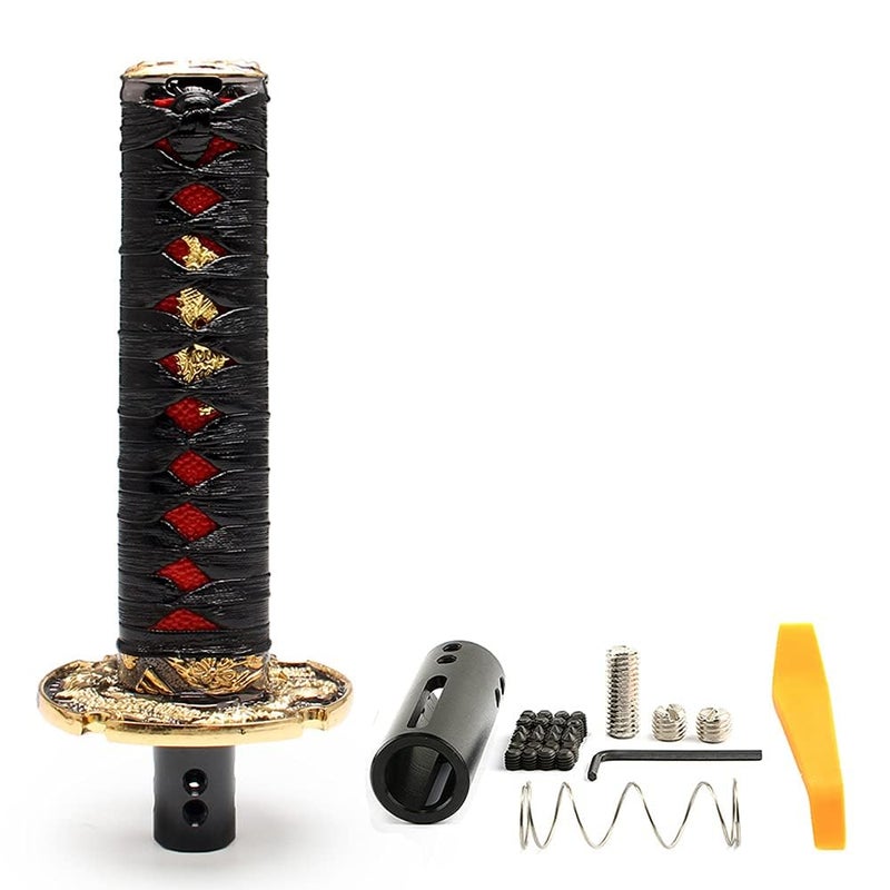 GSTP Automatic Katana Shift Knob Samurai Sword Weighted Gear Shifter Konb Universal for Cars with Lock Button (15cm Black&Red) - Image 1