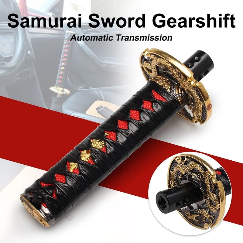 GSTP Automatic Katana Shift Knob Samurai Sword Weighted Gear Shifter Konb Universal for Cars with Lock Button (15cm Black&Red) - Image 4