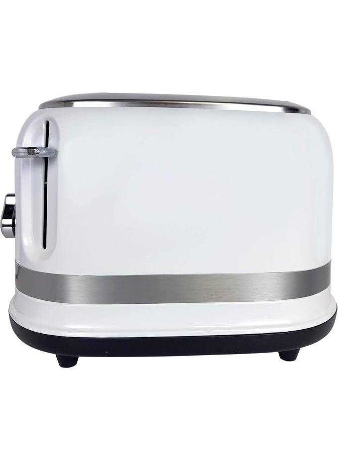 محمصة خبز معدنية مودرنا بسعة شريحتين مع 6 مستويات تحميص وصينية لجمع فتات الخبز 800 وات (أبيض)ت الخبز وخاصية إذابة الثلج (ديفروست) وإعادة التسخين