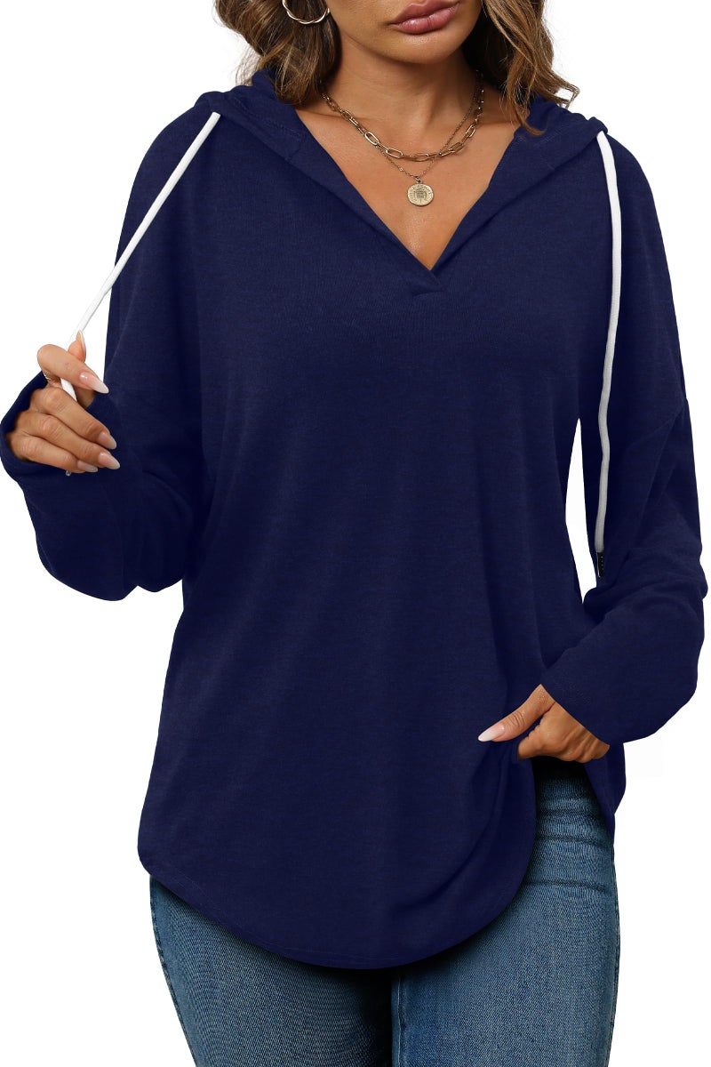 Bofell Womens Sweatshirts Oversized Casual Long Sleeve Tshirts Soft Lightweight Dark Blue XXL - Image 2