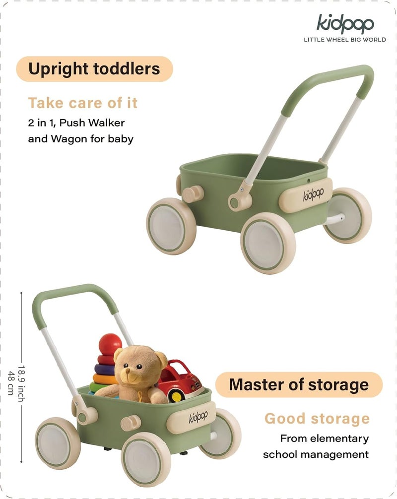 Kidpop مشاية الأطفال PULA بعجلات وعربة للأطفال الصغار، لعبة تعليمية للأطفال من 6 إلى 12 شهرًا، هدية عيد ميلاد لعمر سنة واحدة، للاستخدام داخل المنزل وخارجه (أخضر) - Image 3
