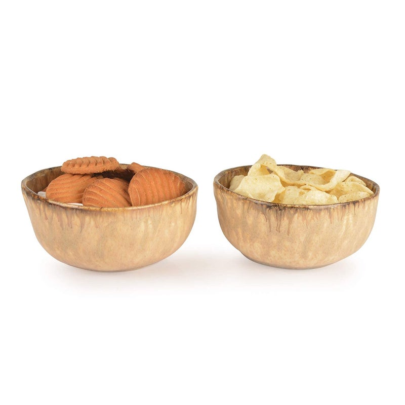 StyleMyWay Handmoulded Studio Pottery Snack Bowls in Brown (Set of 2) | Decorative Bowls for Kitchen - Image 3