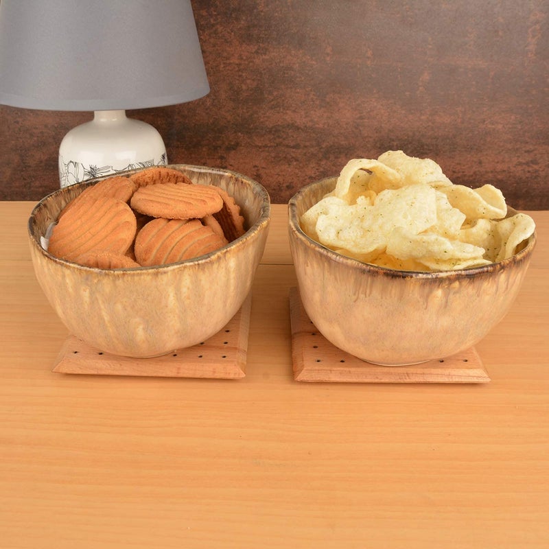 StyleMyWay Handmoulded Studio Pottery Snack Bowls in Brown (Set of 2) | Decorative Bowls for Kitchen - Image 1