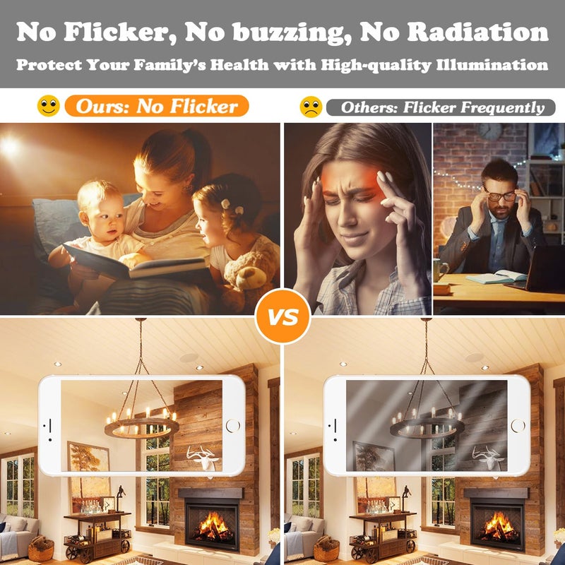 Brightever مصابيح إيديسون E12 كندلبرة بقدرة 60 واط مكافئة، مصابيح LED قابلة للتعتيم T6 6W للإضاءة، 600lm 2700K أبيض دافئ شفاف مصباح أنبوبي قديم، مصباح خيوط صغير للإضاءة السقفية، عبوة 12 قطعة - Image 5