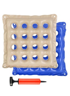 XiuWoo 2 Pack Waffle Cushion ,Inflatable Air Cushion with Pump, Pressure Sore Relief, Cream and Blue, 17x17 Inch  - Image 1