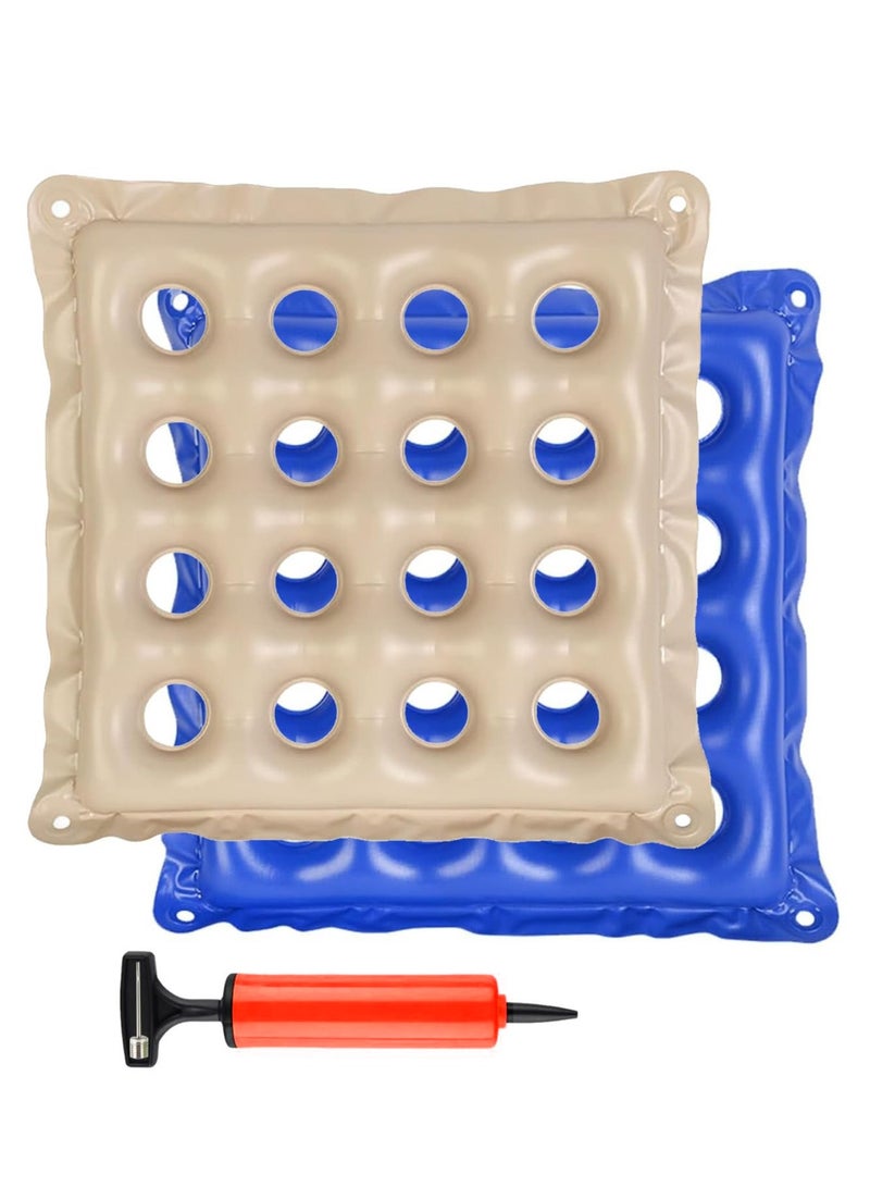 XiuWoo 2 Pack Waffle Cushion ,Inflatable Air Cushion with Pump, Pressure Sore Relief, Cream and Blue, 17x17 Inch  - Image 1