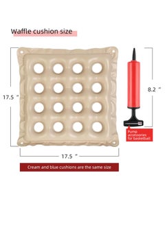 XiuWoo 2 Pack Waffle Cushion ,Inflatable Air Cushion with Pump, Pressure Sore Relief, Cream and Blue, 17x17 Inch  - Image 3