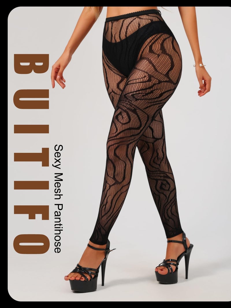 Buitifo Women Sexy Tights Fishnet Opening Leggings Stripe Pantihose Lingerie Pants (BlacKBM,One Size) - Image 3