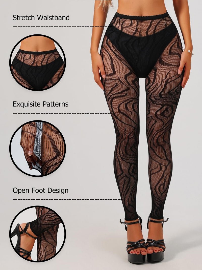 Buitifo Women Sexy Tights Fishnet Opening Leggings Stripe Pantihose Lingerie Pants (BlacKBM,One Size) - Image 2