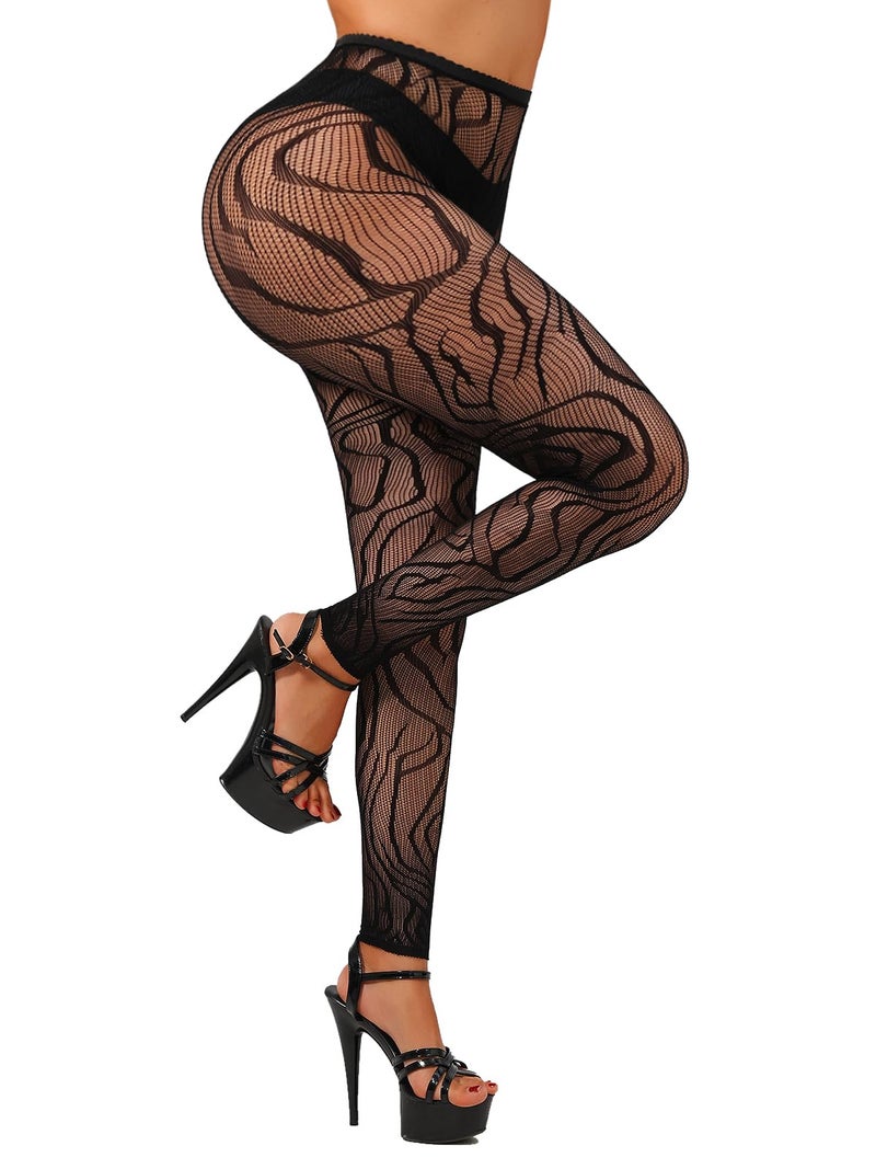 Buitifo Women Sexy Tights Fishnet Opening Leggings Stripe Pantihose Lingerie Pants (BlacKBM,One Size) - Image 1