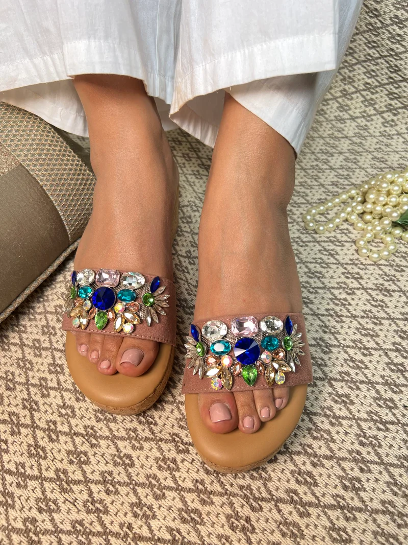 Sandal Stories Embellished Beige Wedges for Women