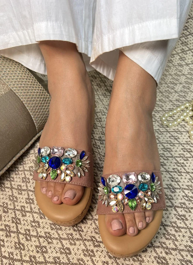 Sandal Stories أحذية ويدج بيج مزينة للنساء