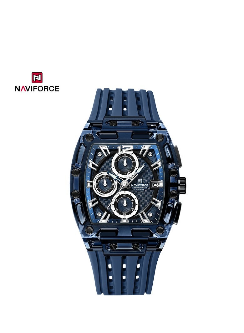 NAVIFORCE Naviforce NF7105 Men's Sports Chronograph Watch – Transparent Case, Waterproof, Silicone Strap, Multifunction Quartz Blue 