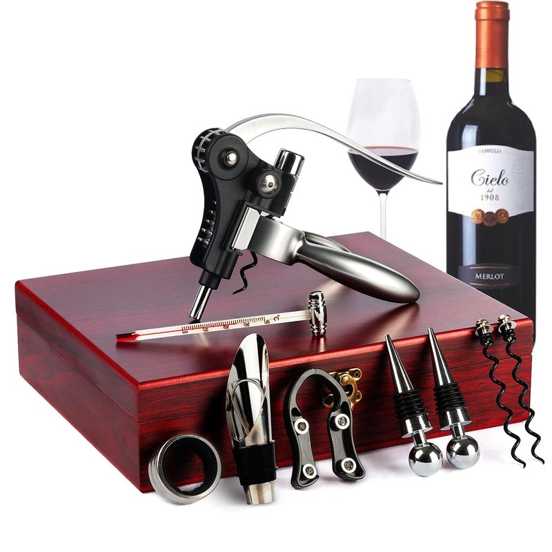 9Pieces Corkscrew Wine Opener Set Stainless Steel Cork Screw Rabbit Wine Bottle Opener Kit Including Foil Cutter Pourer Vacuum Wine Stopper Corkscrews etc Ideal Wine Sets Gifts for Women Men