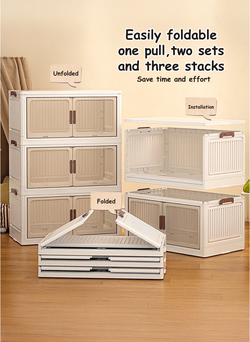 Toshionics 3 Tier Plastic Storage Cabinet - 50x30x79cm - with Transparent Brown-Tinted Acrylic Double Doors and Lockable Wheels – Multi-Layer Foldable, Stackable, Versatile Organizer for Clothes, Toys, Pantry and More- Available in Various Sizes - Image 2